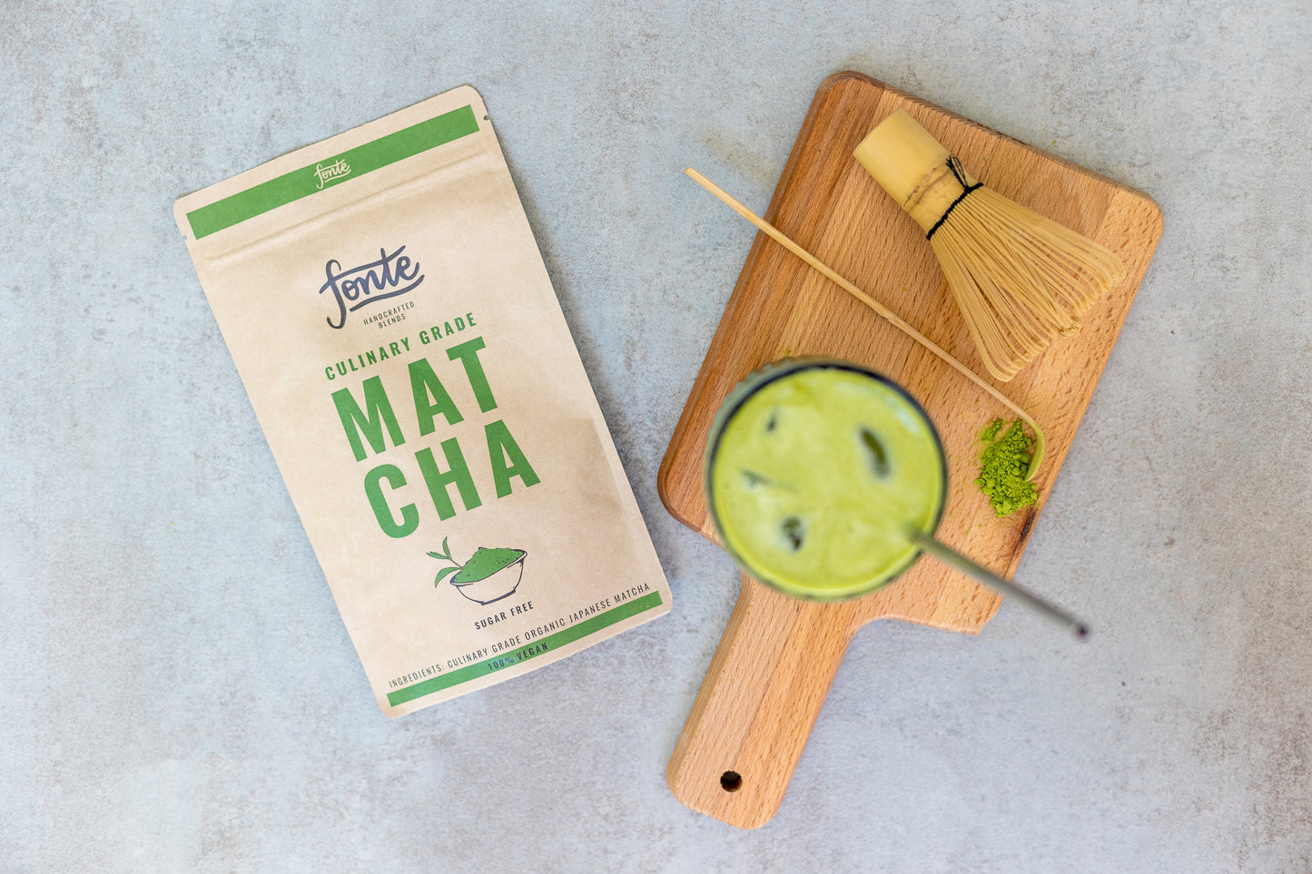 Matcha puro de cultivo ecologico, sin azucares ni aditivos. 100% matcha puro bio.