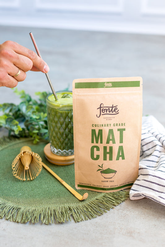 Matcha puro de cultivo ecologico, sin azucares ni aditivos. 100% matcha puro bio.