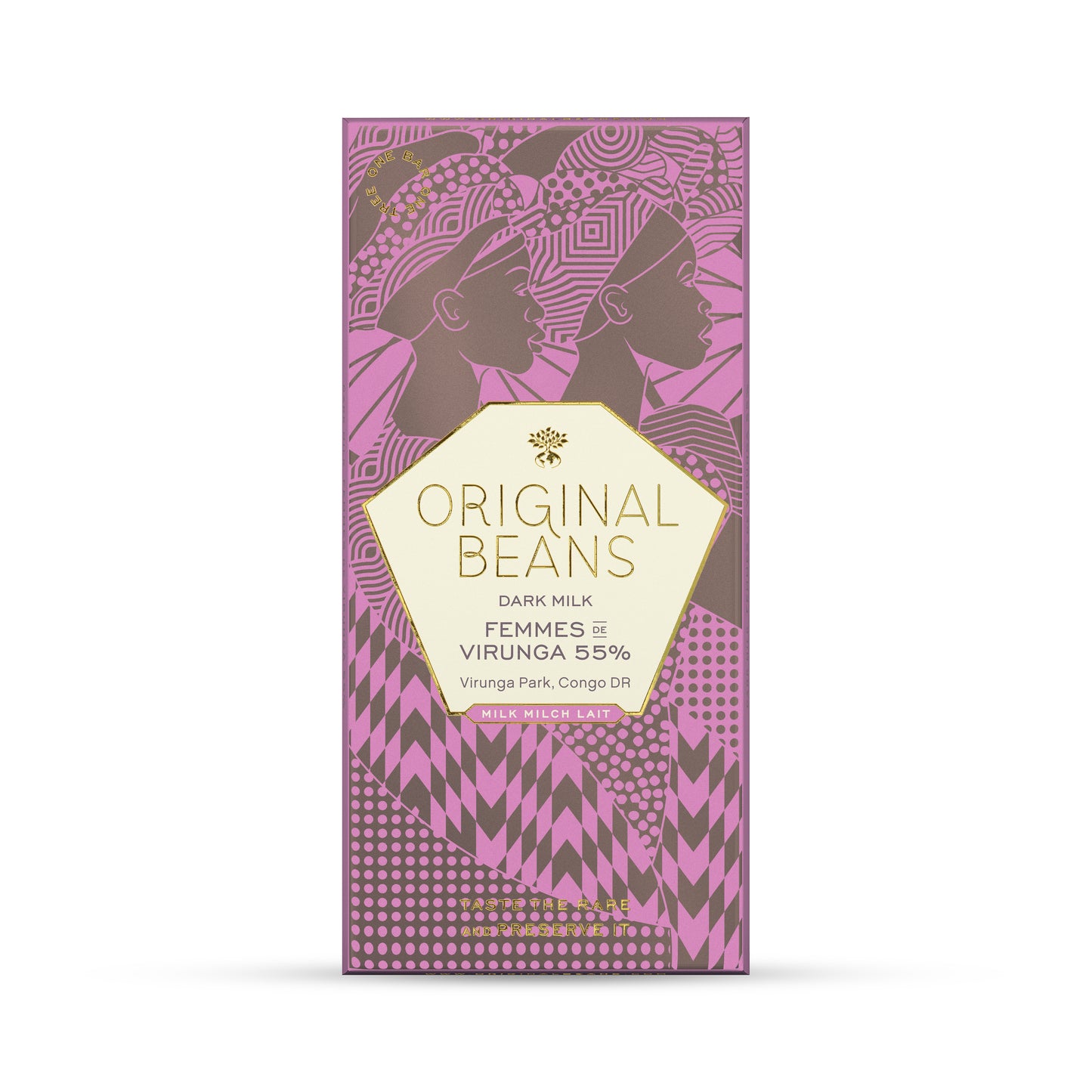 Tabletas de chocolate con leche. Chocolate de origen, gourmet o de especialidad . Chocolate recolectado por mujeres de una cooperativa en la region de Virunga, Congo. Paquete de 13 tabletas de 70g cada una.