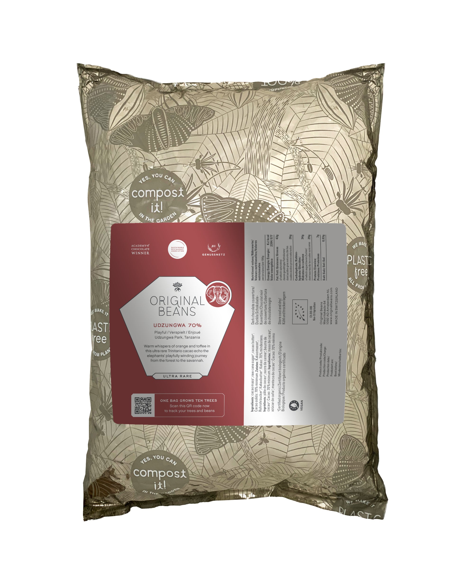 Perlas de chocolate de especialidad. Coberturas de chocolate. Chocolate gourmet. Chocolate reposteria. Chocolate recolectado en la región de Udzungwa, Tanzania . Paquete de 2 Kg. Specialty chocolate covertures from Tanzania.