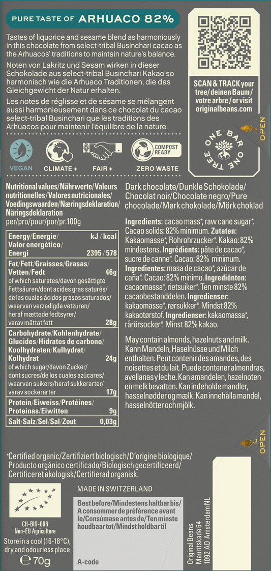 Tabletas de chocolate de especialidad. Tabletas de chocolate. Chocolate gourmet. Chocolate reposteria. Chocolate recolectado por la tribu Arhuaco en Colombia. Paquete de 13 tabletas de 70g cada una. Specialty chocolate bars from Ecuador.