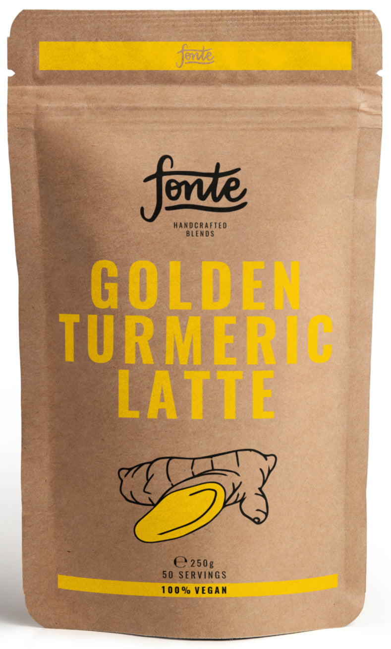 Bebida vegana de cúrcuma. Bebida de leche dorada. Paquete de 250 gr. Bebida cúrcuma latte. Golden turmeric latte.