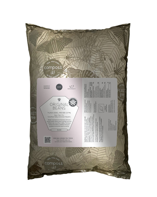 Perlas de chocolate blanco de especialidad. Coberturas de chocolate. Chocolate blanco gourmet. Chocolate blanco reposteria. Chocolate recolectado en República Dominicana. Paquete de 2 Kg. Specialty chocolate covertures from Dominican Republic.