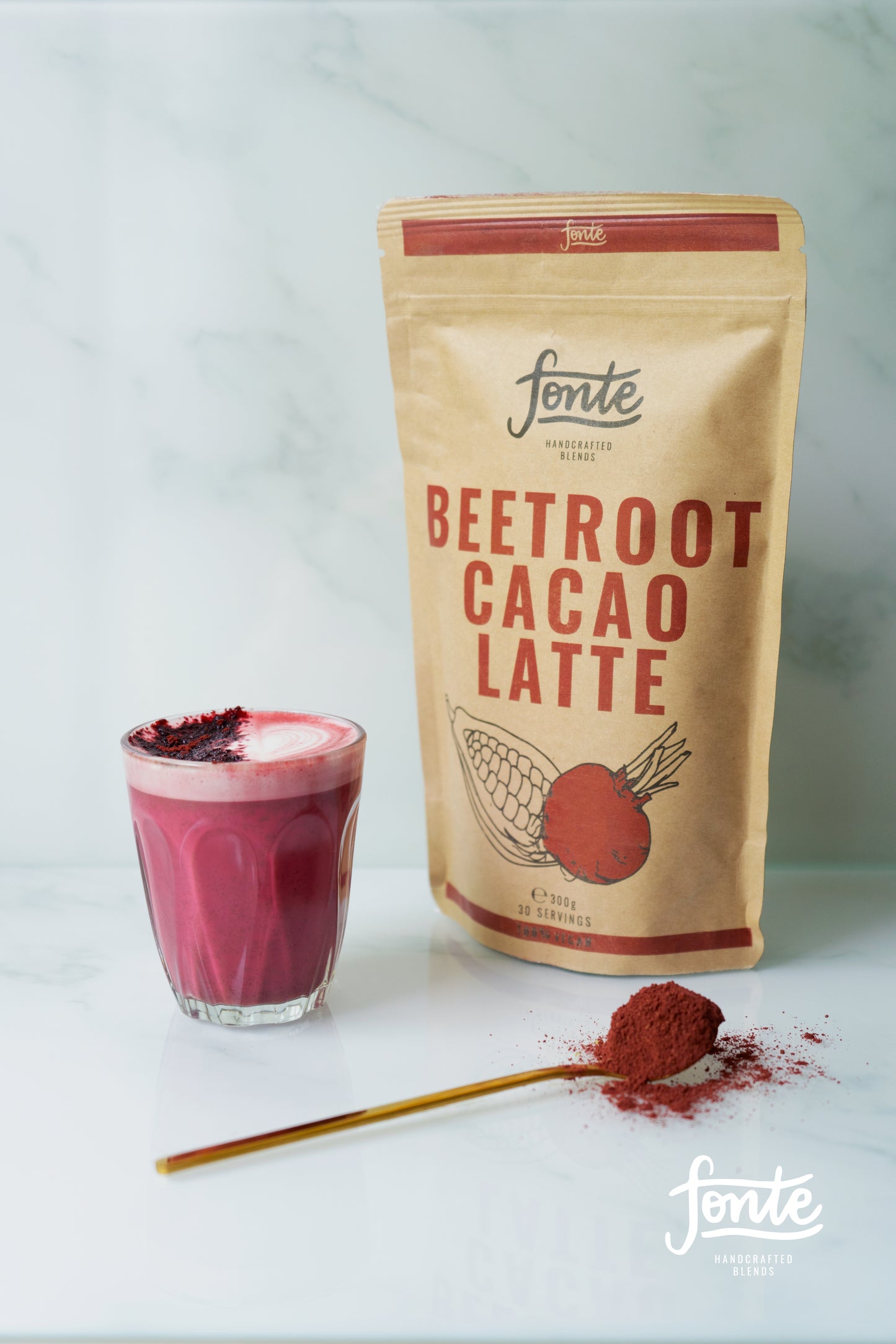 Té de remolacha y cacao. Paquete de 300 gr. Bebida remolacha cacao latte. Beetroot cacao latte. Pink Latte.