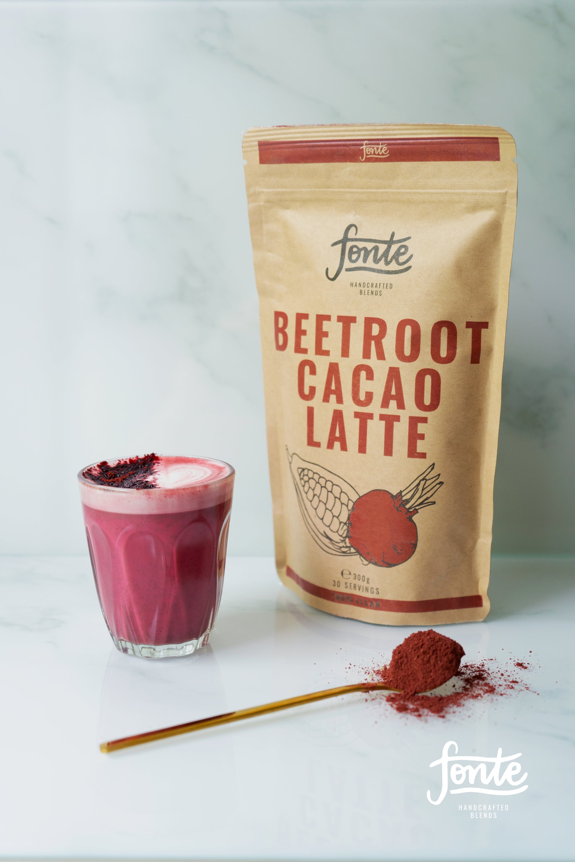Té de remolacha y cacao. Paquete de 300 gr. Bebida remolacha cacao latte. Beetroot cacao latte. Pink Latte.