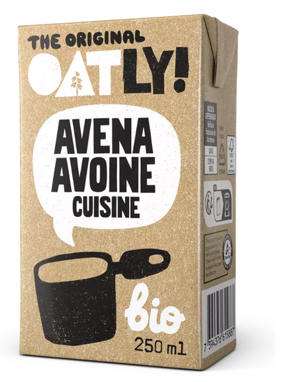 Paquete de crema de avena Oatly de 250mL con certificación BIO