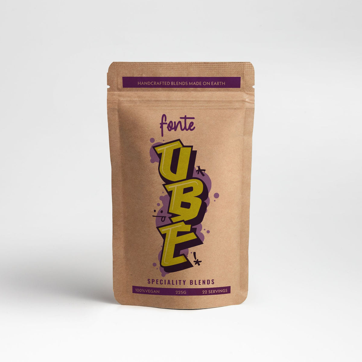 Ube Latte de FONTE. Paquete de 225 gr. Blend latte de batata morada en polvo.