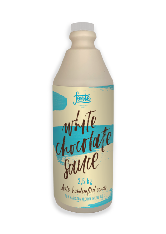 Crema de chocolate blanco. Bote de 2,5 Kg. White chocolate sauce.