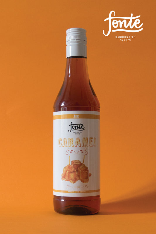 Sirope de caramelo. Bote de 750 mL. Caramel syrup. Sirope vegano de caramelo