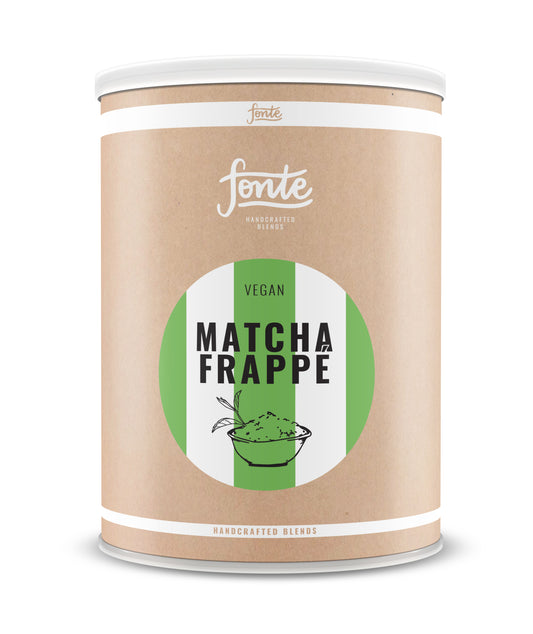 Bote de 2,5 Kg de frappe de matcha vegano japones de la marca FONTE. Bebida de matcha. Matcha latte frappe. Iced matcha. Matcha frappe.