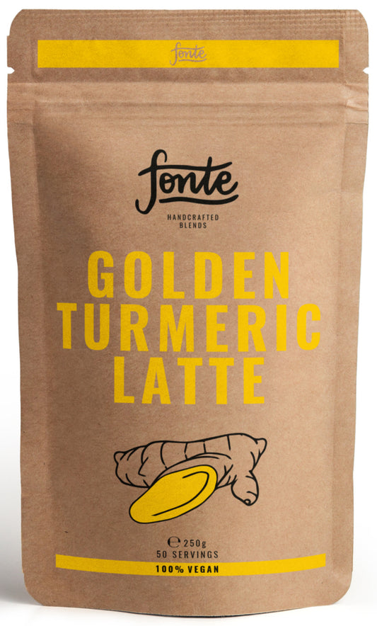 Bebida vegana de cúrcuma. Bebida de leche dorada. Paquete de 250 gr. Bebida cúrcuma latte. Golden turmeric latte.